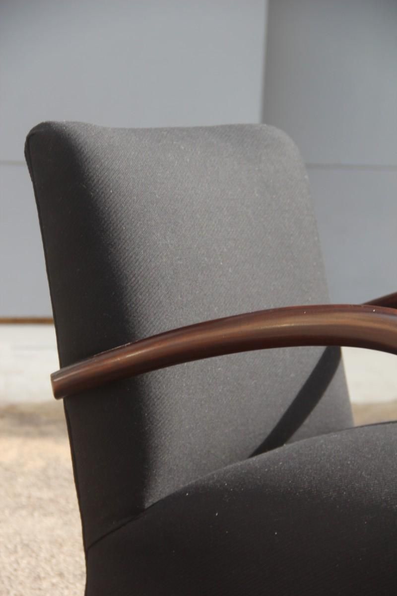 Minimal Old Italian Armchair 1950s Round Rounded Armrests Black And Brown photo 1932.0
