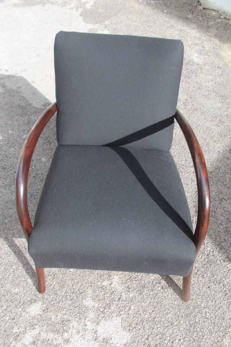 Minimal Old Italian Armchair 1950s Round Rounded Armrests Black And Brown photo vinterior