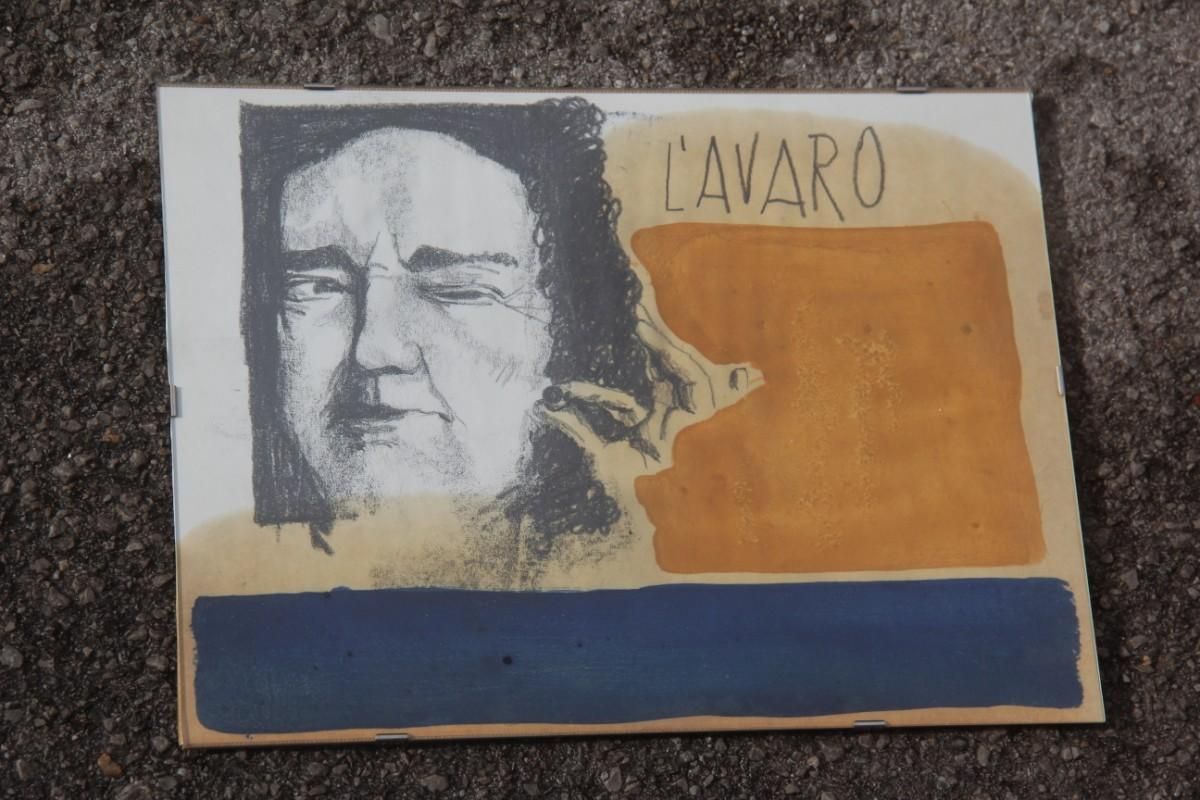 Charcoal On Paper And Mixed Technical Tempera Italian Films Cinema Movie 1970s photo for sale
