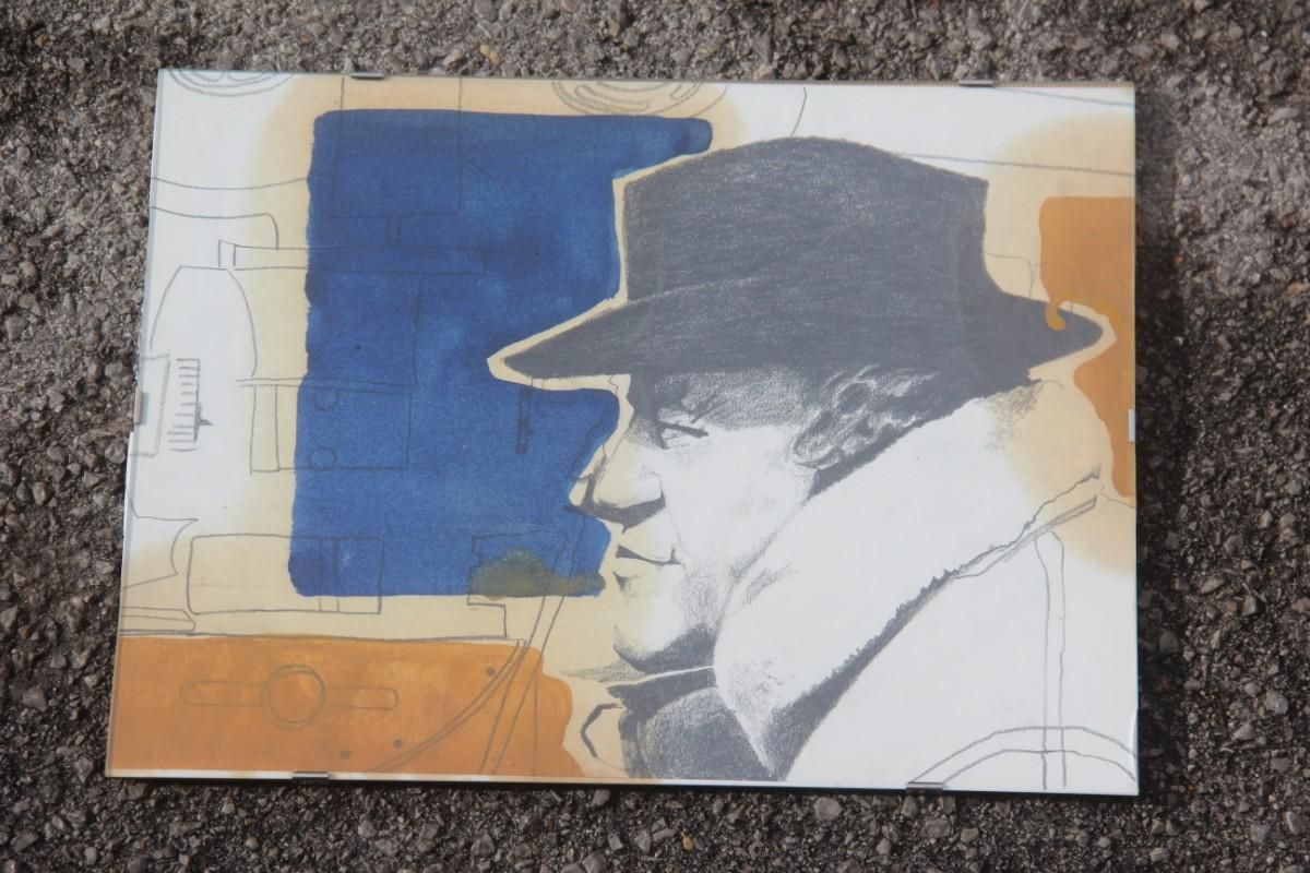 Charcoal On Paper And Mixed Technical Tempera Italian Films Cinema Movie 1970s photo Art