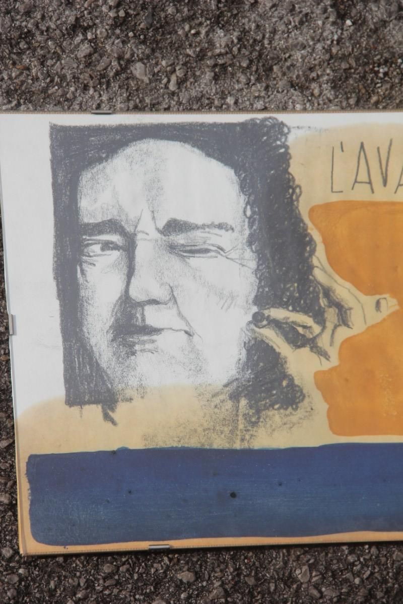 Charcoal On Paper And Mixed Technical Tempera Italian Films Cinema Movie 1970s photo buy
