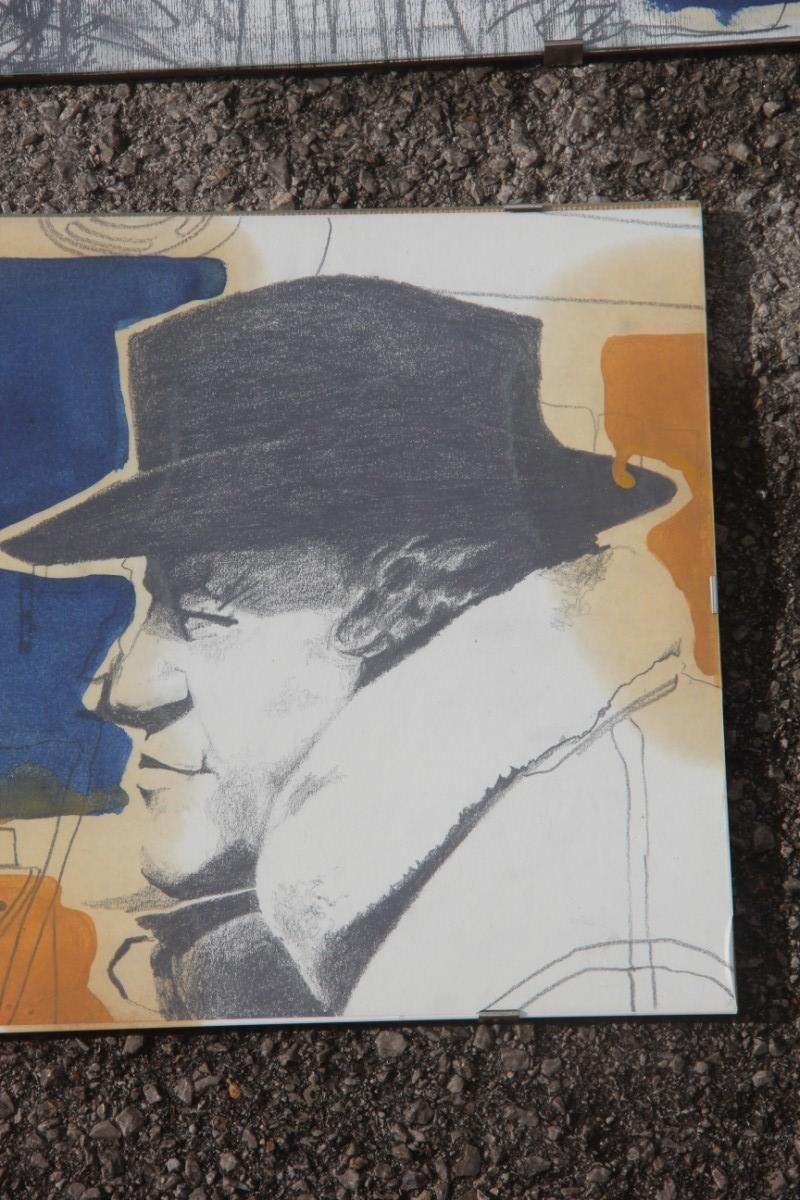 Charcoal On Paper And Mixed Technical Tempera Italian Films Cinema Movie 1970s photo vintage
