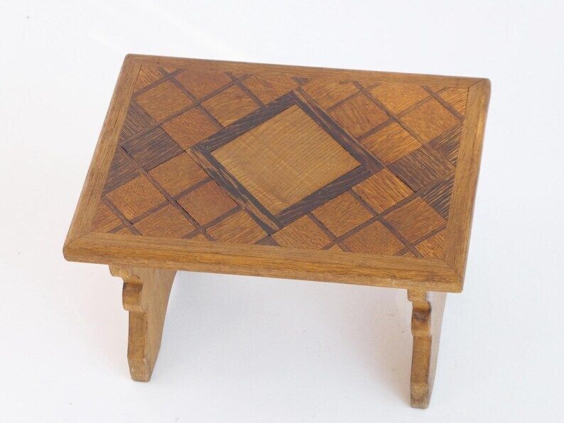 Antique Wooden Small Stool With Carved Details, Wooden Plant Stand, Farmhouse Decor, French Side Table photo for sale