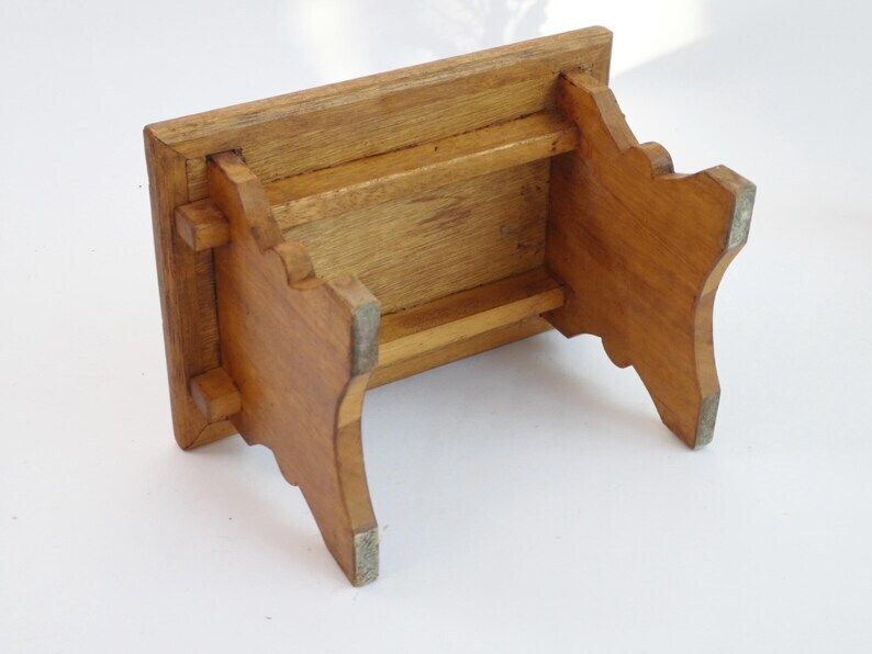 photo furniture Antique Wooden Small Stool With Carved Details, Wooden Plant Stand, Farmhouse Decor, French Side Table