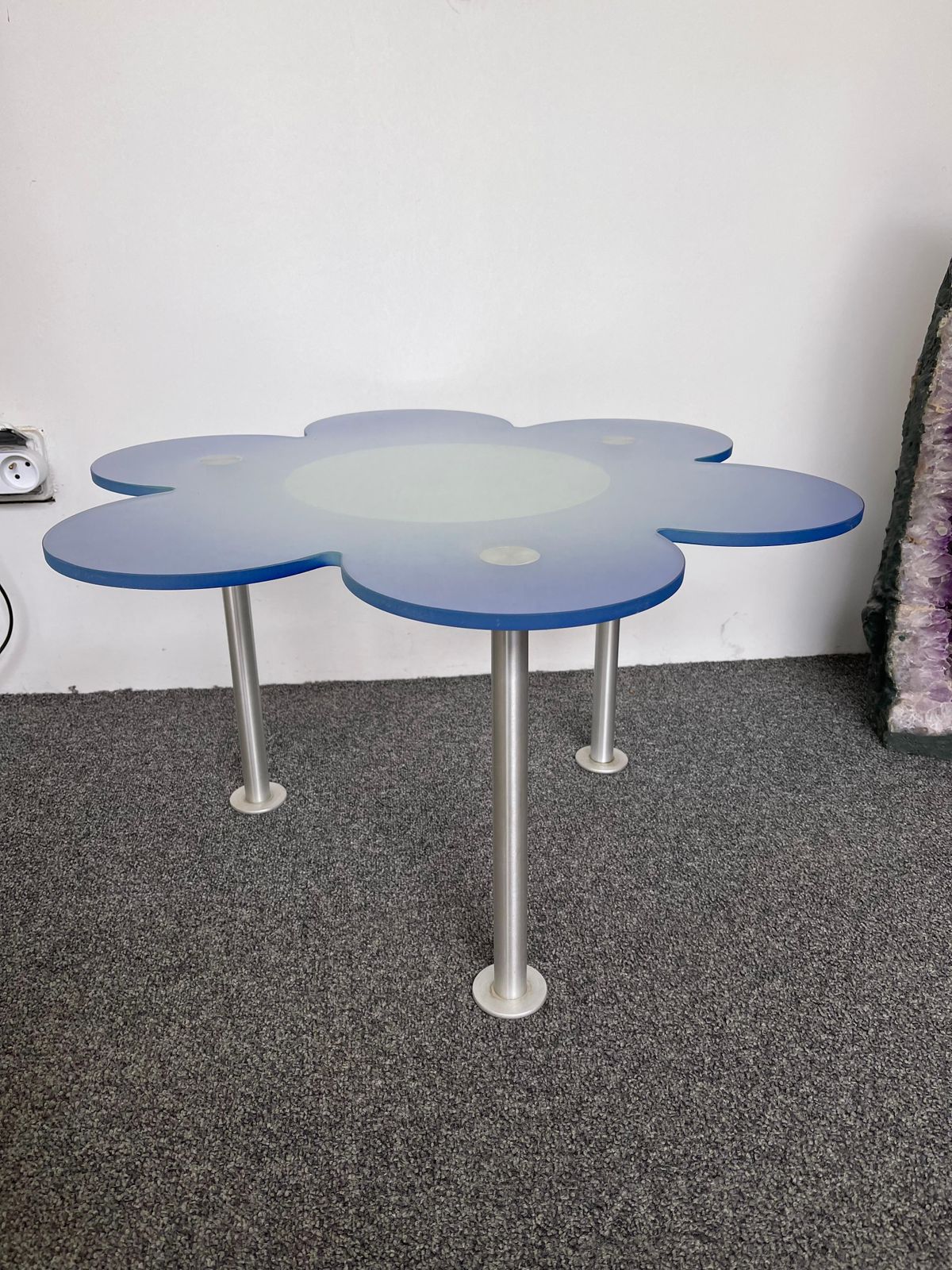 Blue Daisy Flower Glass Table By Glas Italia, Italy, 1990s photo for sale