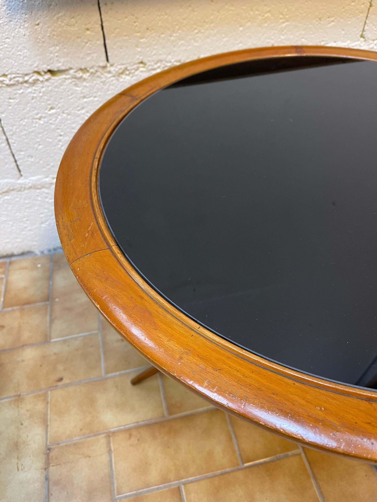 Italian Mid Century Wood And Opaline Glass Coffee Table, Italy, 1950s photo furniture