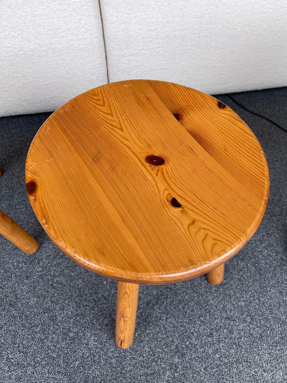 photo furniture Pair Of Pine Stool Attributed To Charlotte Perriand, France, 1960s