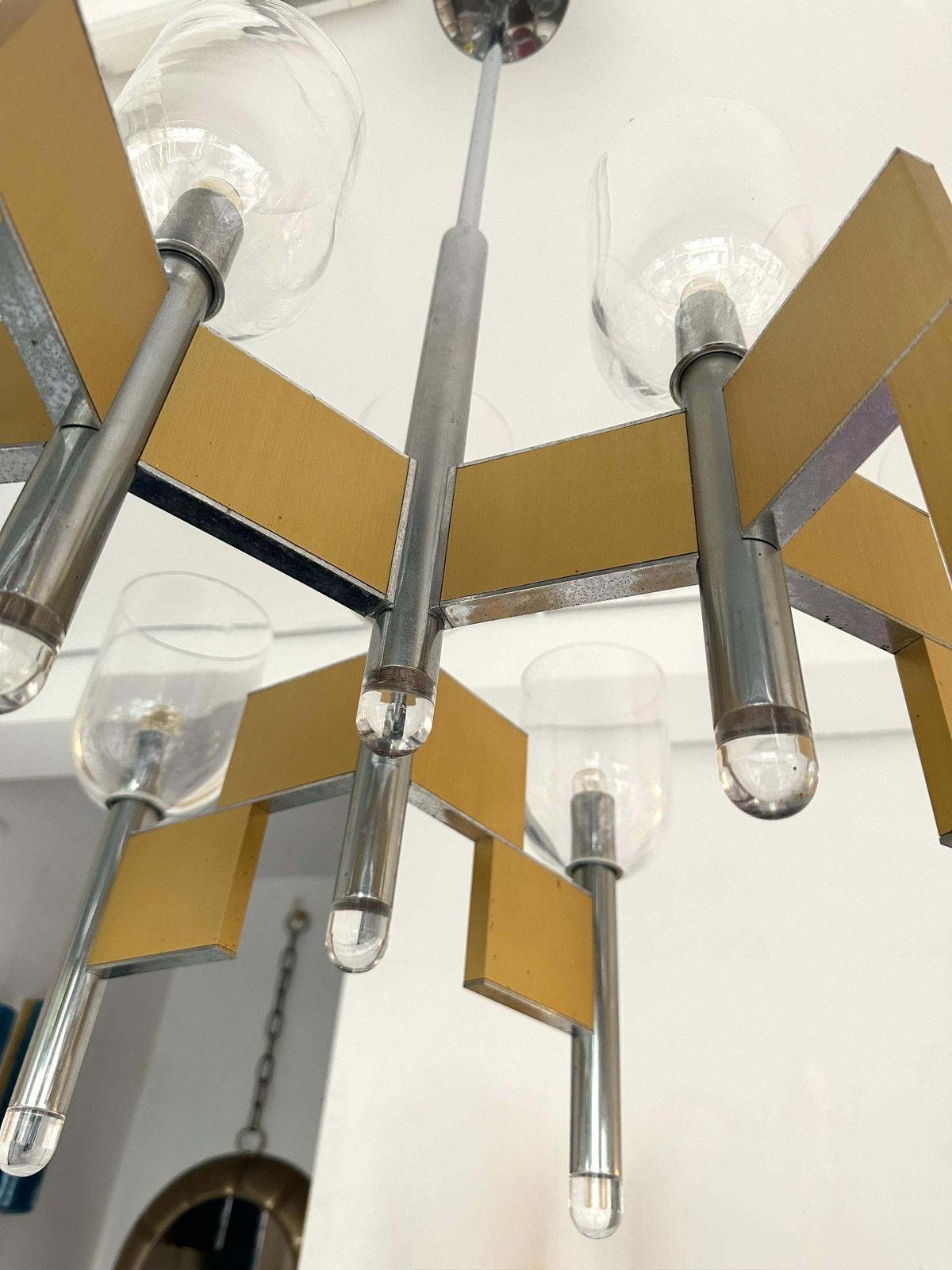 Chandelier Brass Chrome And Murano Glass By Sciolari, Italy, 1970s photo buy