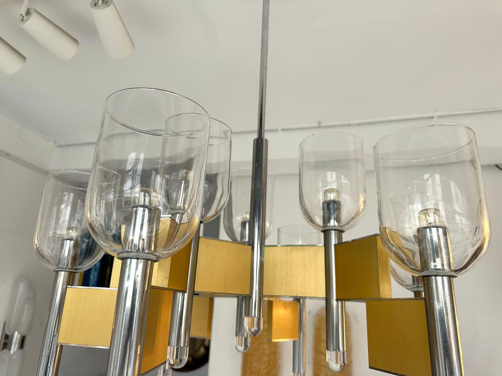 Lighting Chandelier Brass Chrome And Murano Glass By Sciolari, Italy, 1970s photo
