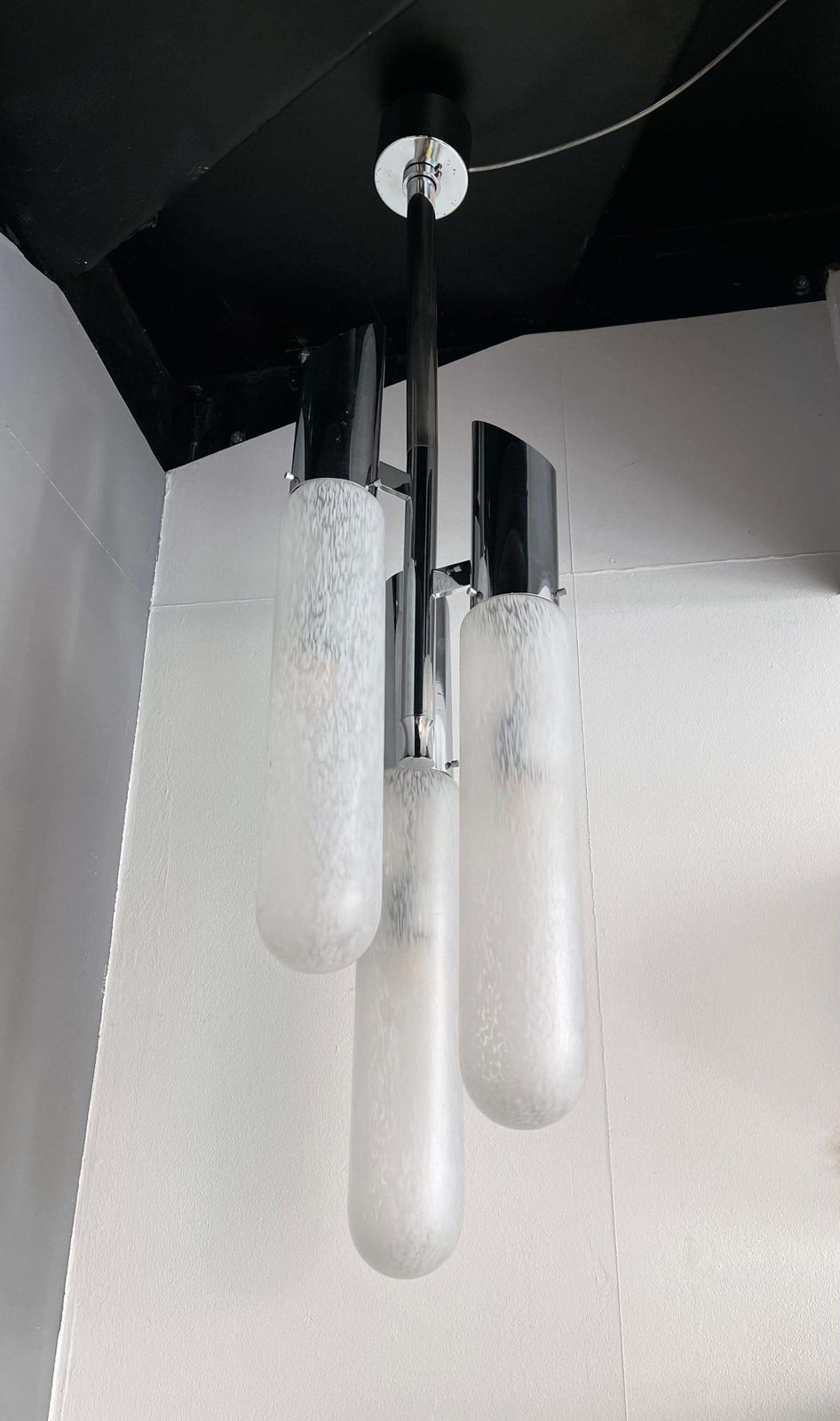 photo for sale Chandelier Murano Glass Tube And Metal Chrome By Mazzega, Italy, 1970s