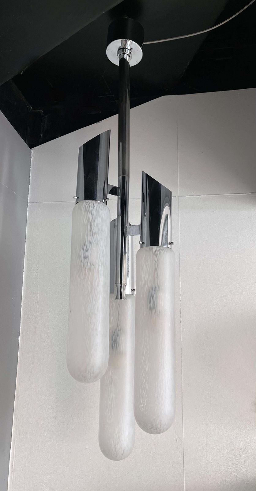 Lighting Chandelier Murano Glass Tube And Metal Chrome By Mazzega, Italy, 1970s photo