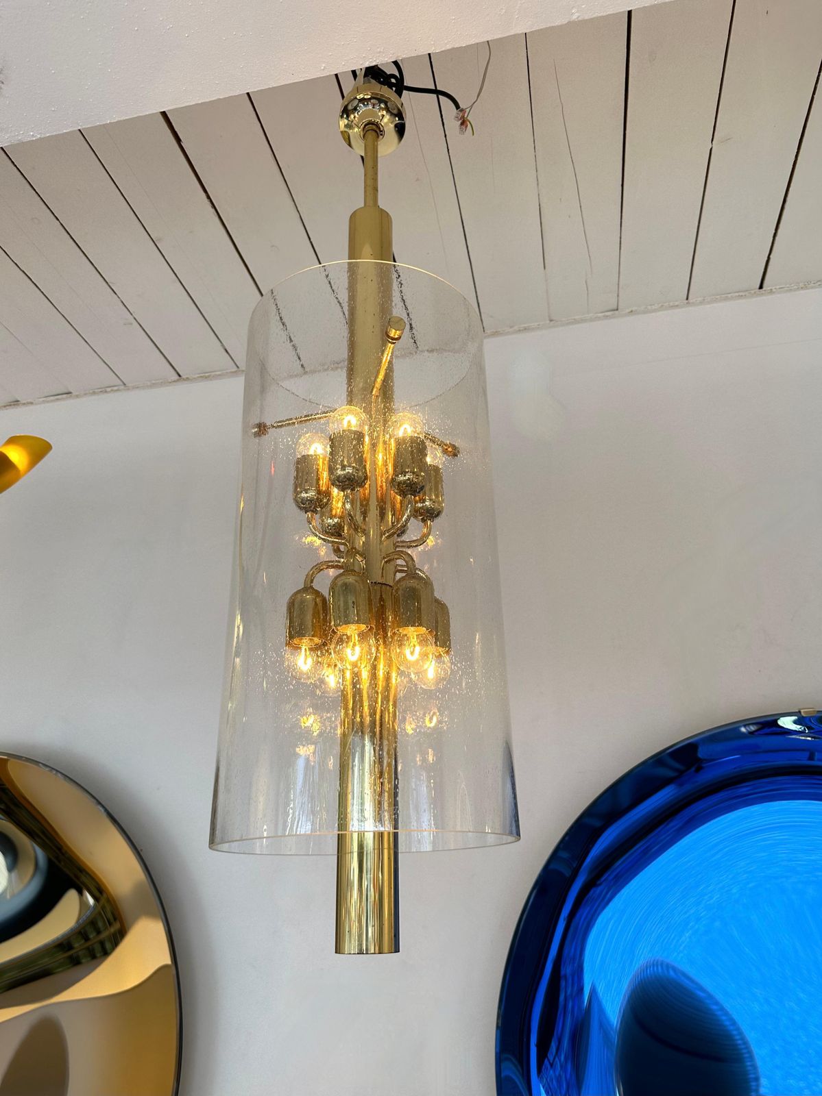 Brass And Glass Tube Chandelier. Italy, 1970s photo Lighting