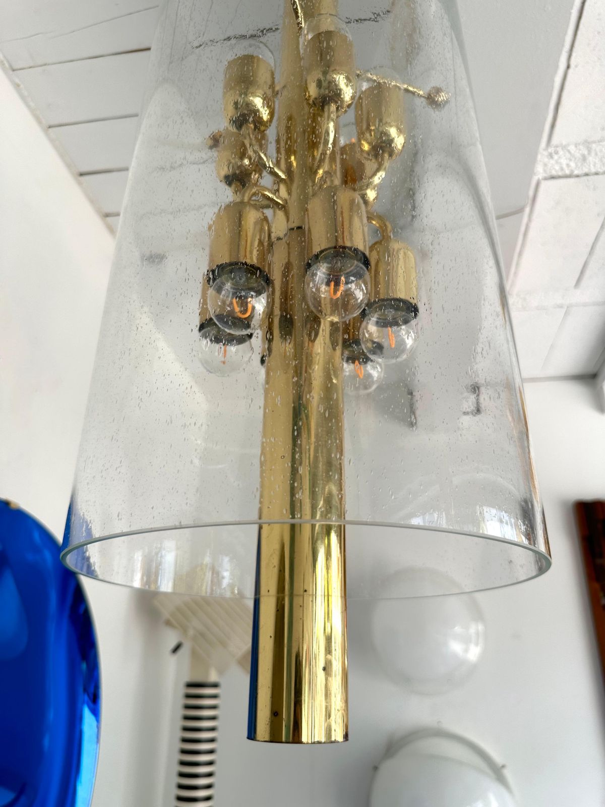 Lighting Brass And Glass Tube Chandelier. Italy, 1970s photo