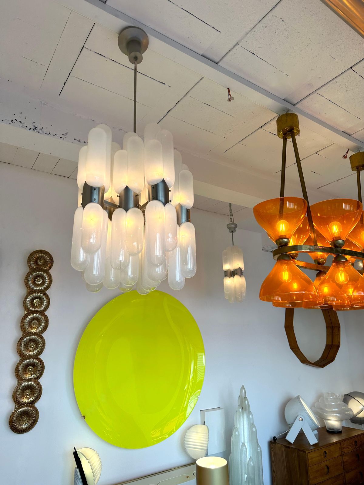 Chandelier Torpedo Murano Glass Metal By Carlo Nason For Mazzega, Italy, 1970s photo vintage