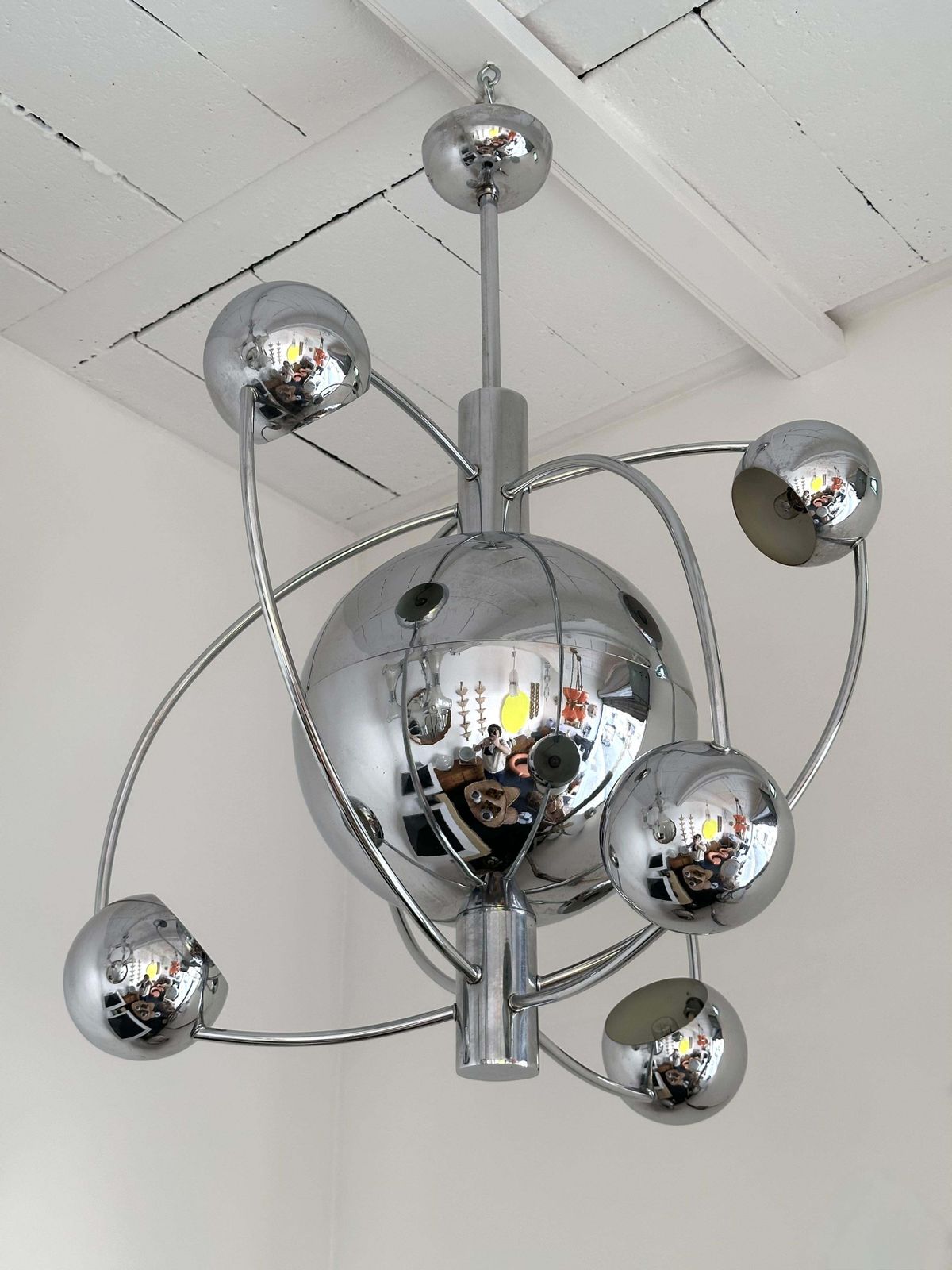 Satellite Sputnik Chandelier Metal Chrome Italy, 1970s photo Lighting