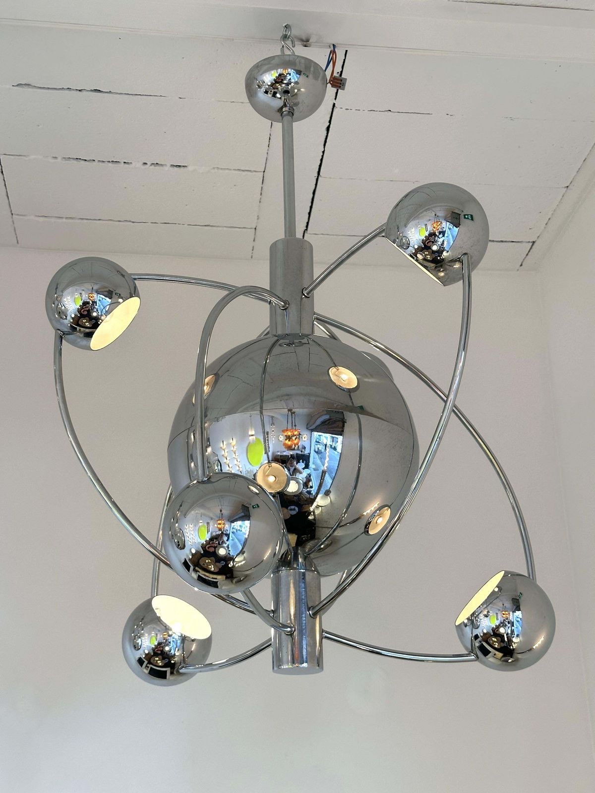 Satellite Sputnik Chandelier Metal Chrome Italy, 1970s photo vinterior