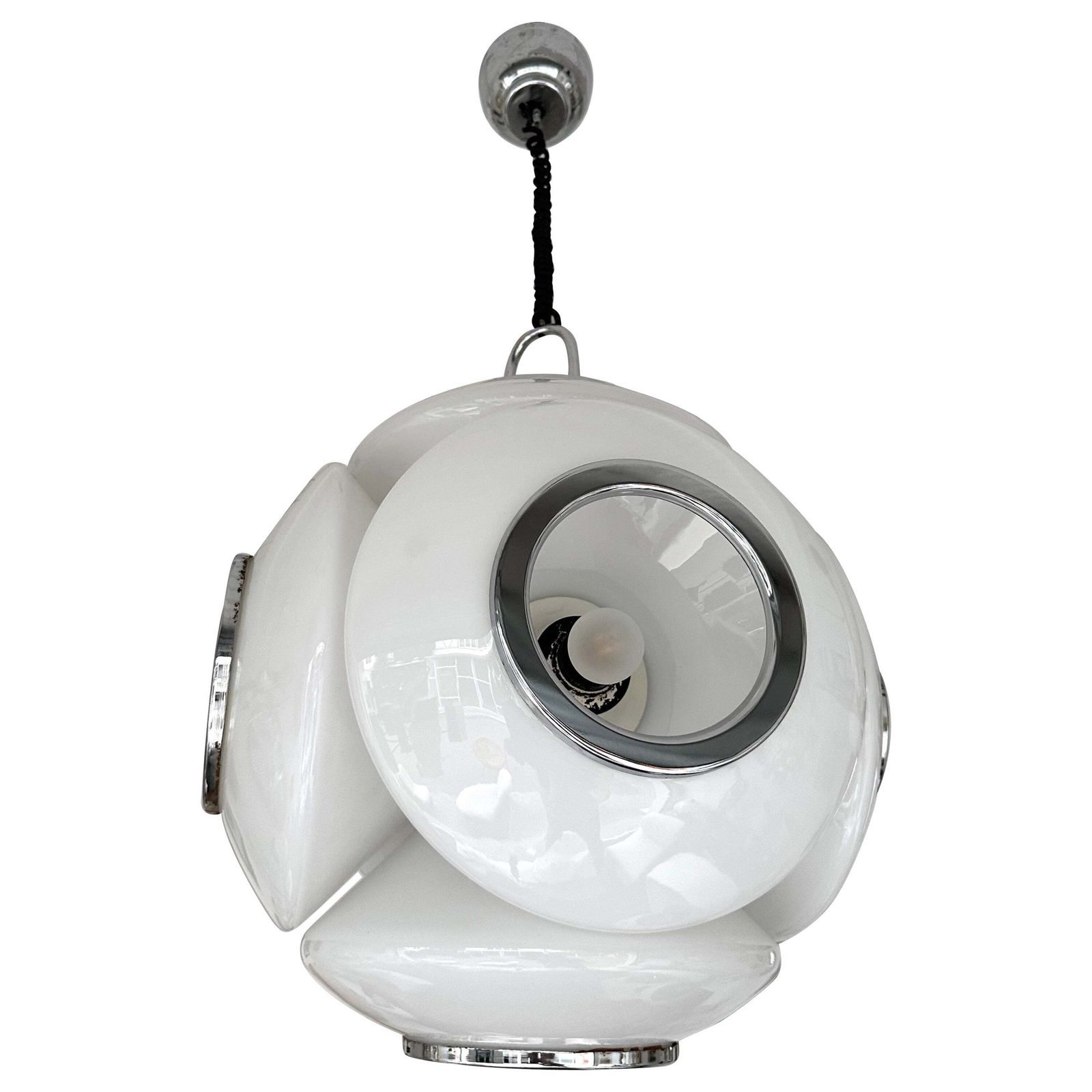 Satellite Murano Glass Metal Chrome Pendant Lightning By Reggiani, Italy, 1970s