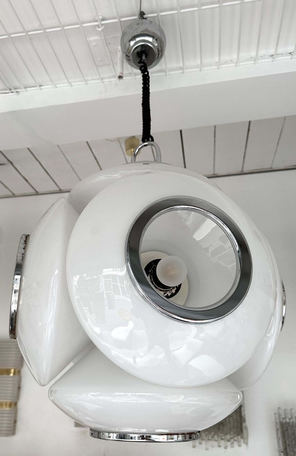 Satellite Murano Glass Metal Chrome Pendant Lightning By Reggiani, Italy, 1970s photo Lighting