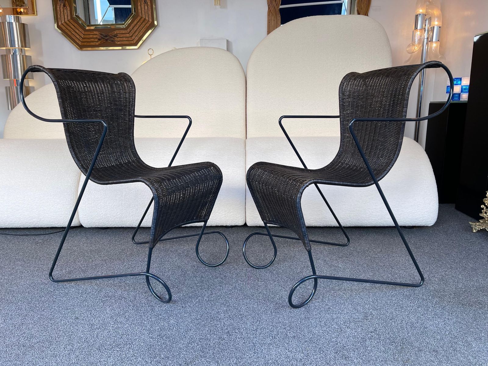 Set Of 4 Chairs Zigo Metal Rattan By Ron Arad For Driade, Italy, 1990s photo vintage