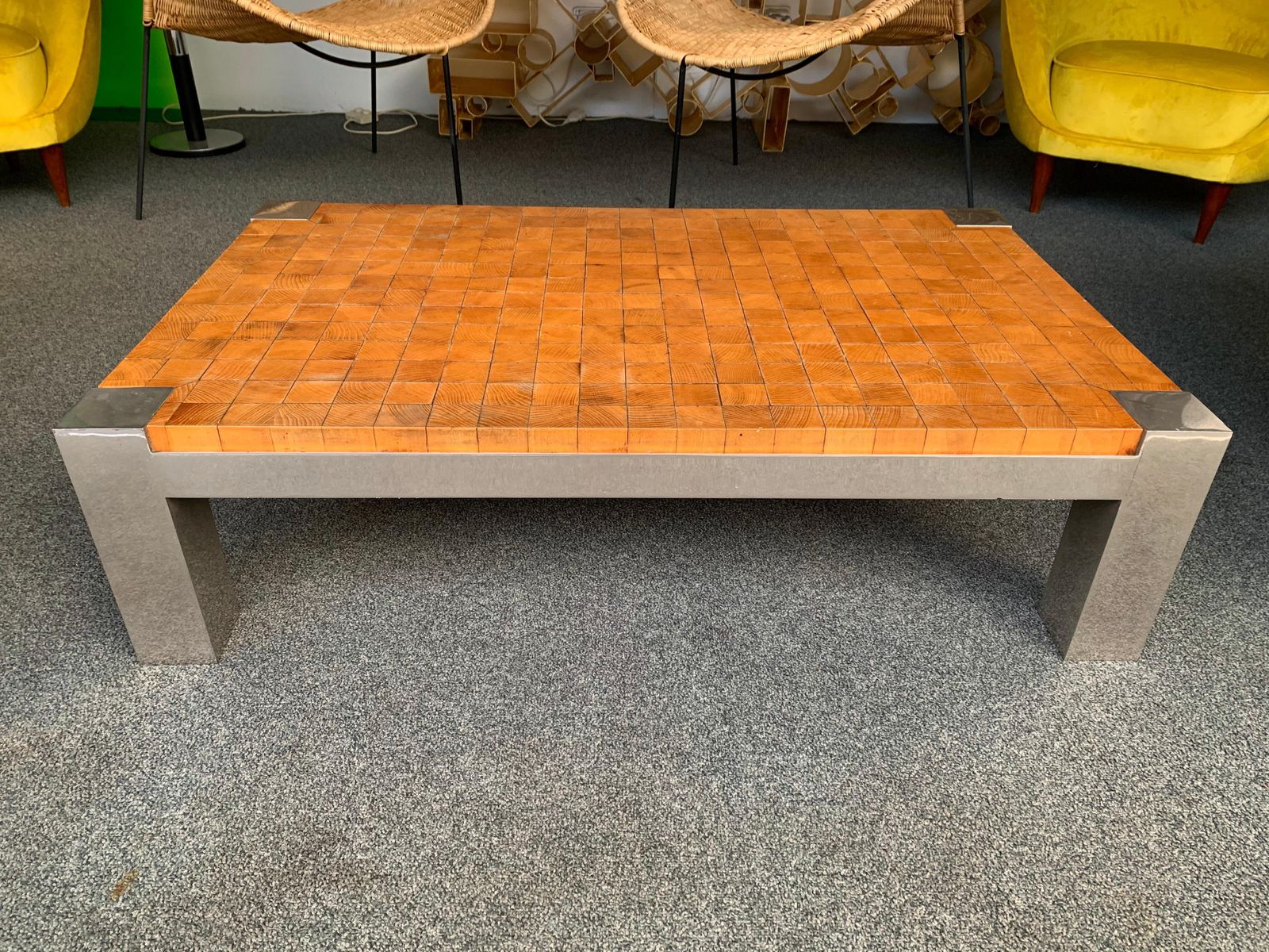 Coffee Table Wood Cube And Metal, France, 1970s photo vintage