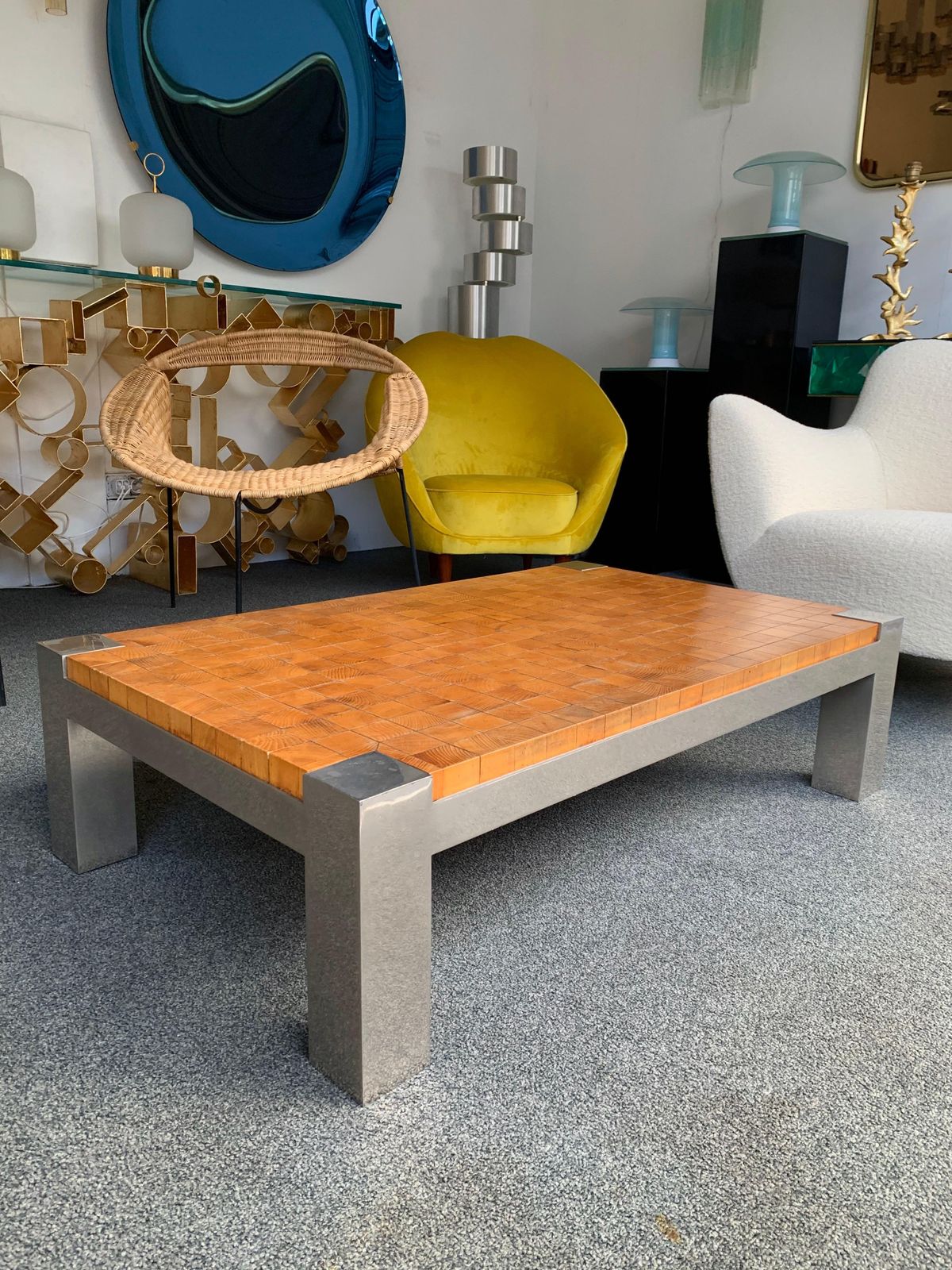 photo for sale Coffee Table Wood Cube And Metal, France, 1970s