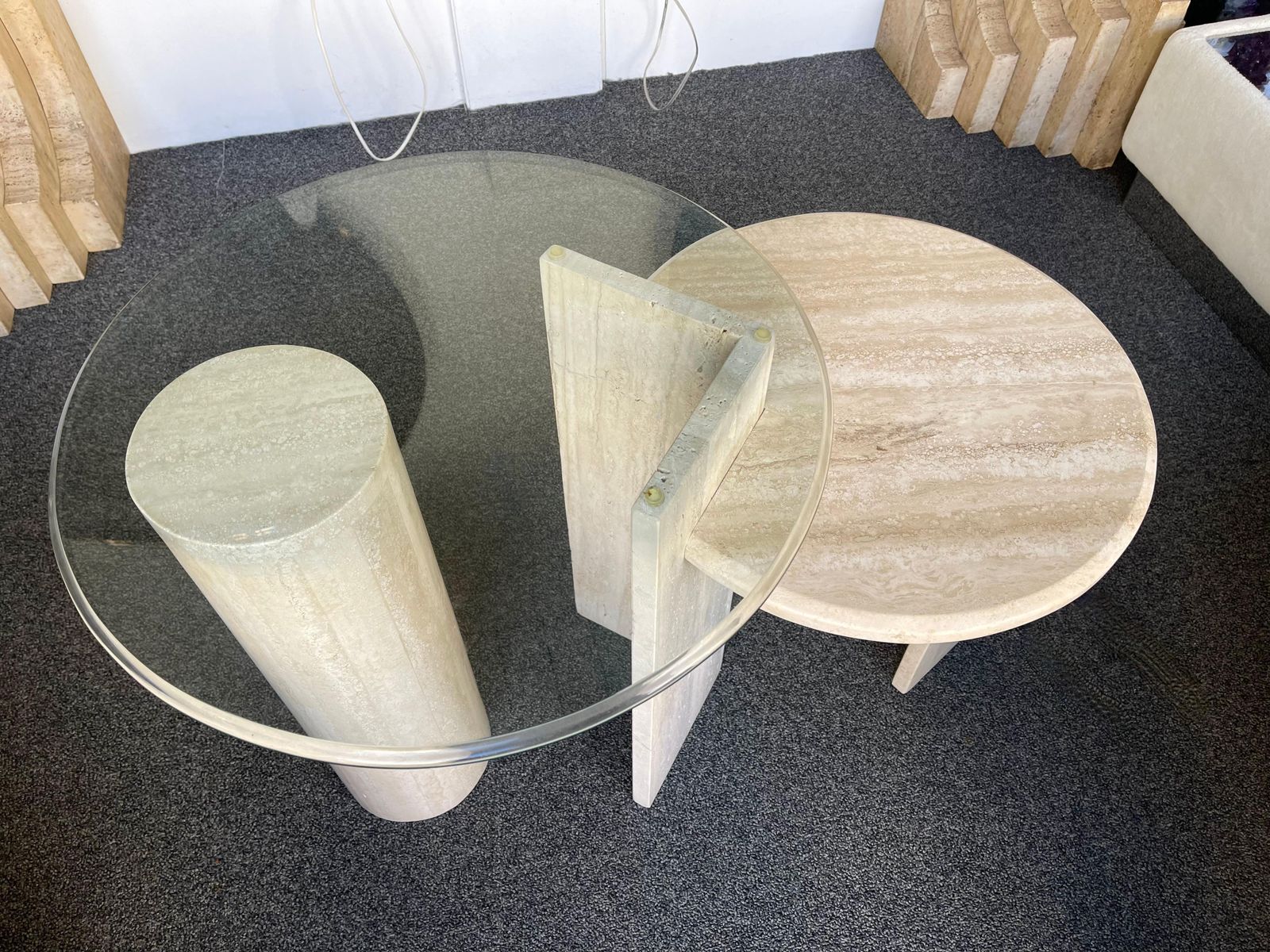 photo furniture Mid Century Modern Travertine Sculpture Gueridon Table, Italy, 1980s