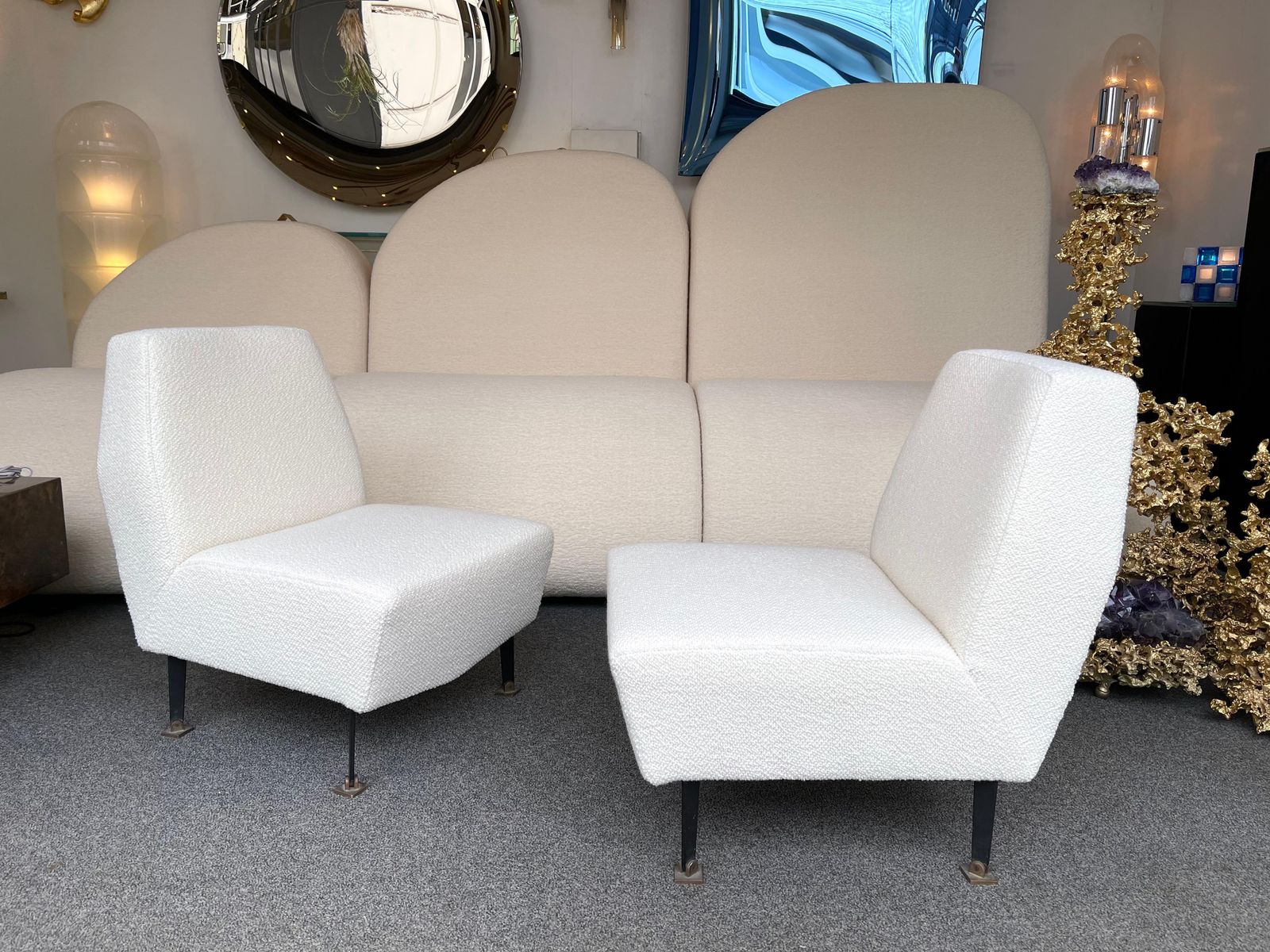 Pair Of Slipper Chairs Bouclé Fabric By Studio Apa For Lenzi, Italy, 1960s photo furniture