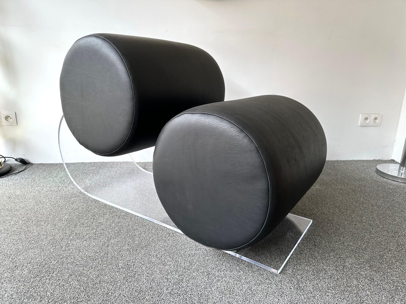Space Age Pair Of Lucite Leather Slipper Chairs By Marzio Cecchi, Italy, 1970s photo for sale
