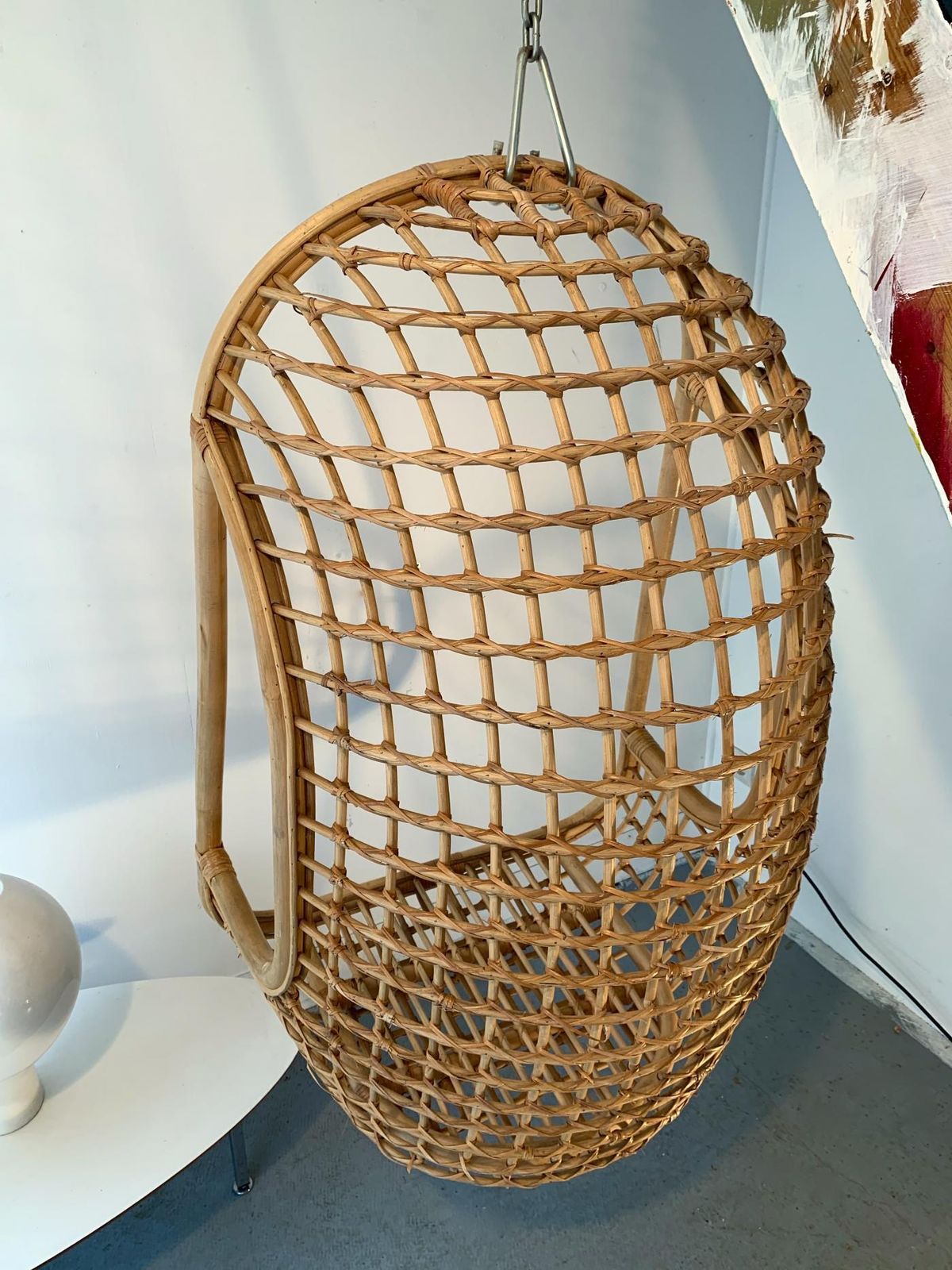 Rattan Egg Cage Armchair, Italy, 1980s photo vintage