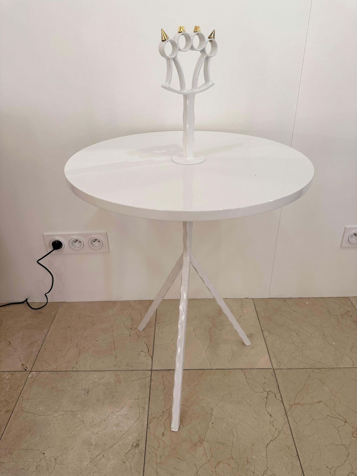 Contemporary White Lacquered And Brass Bastard Table, Italy photo for sale