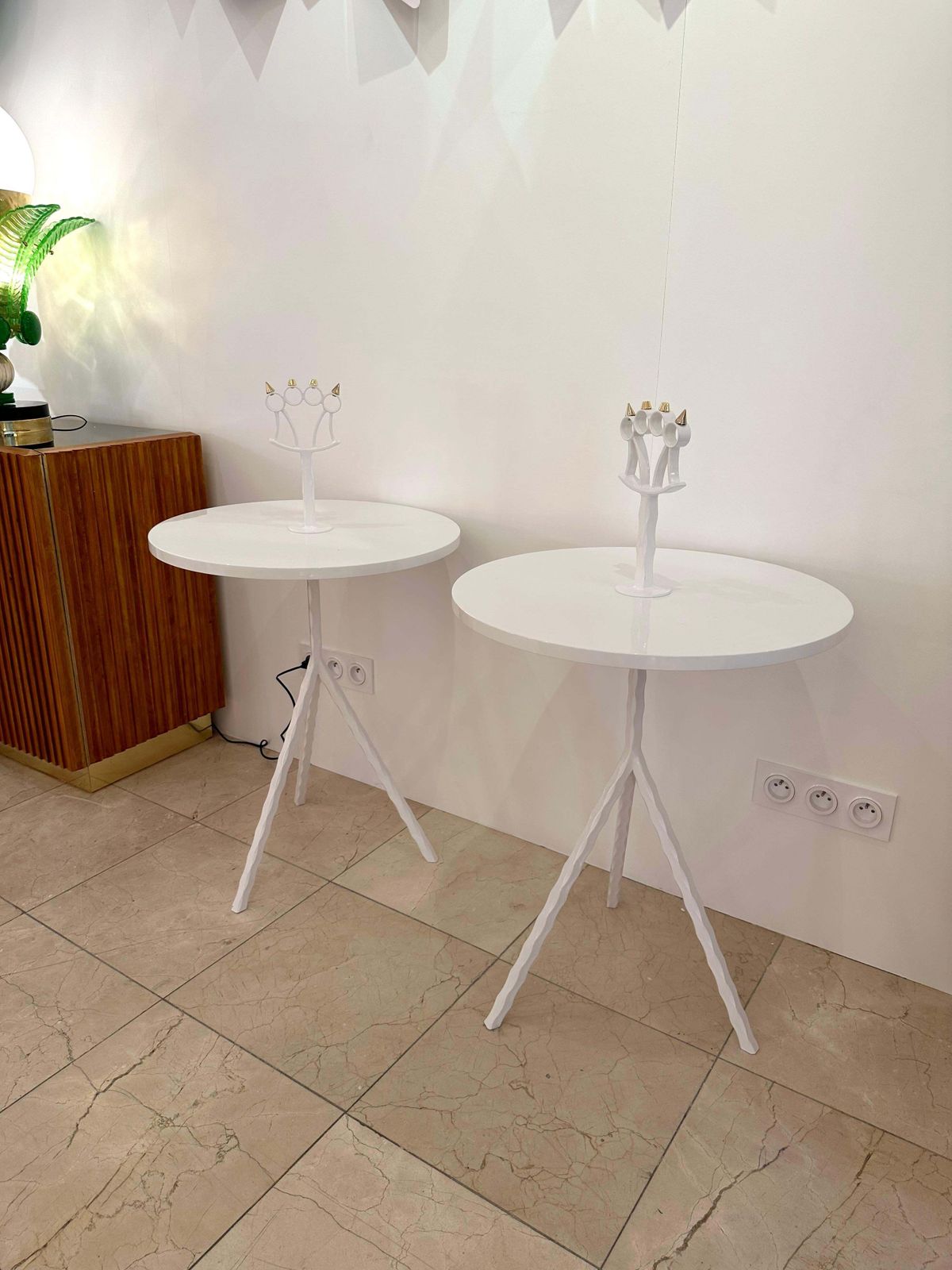 Contemporary White Lacquered And Brass Bastard Table, Italy photo buy