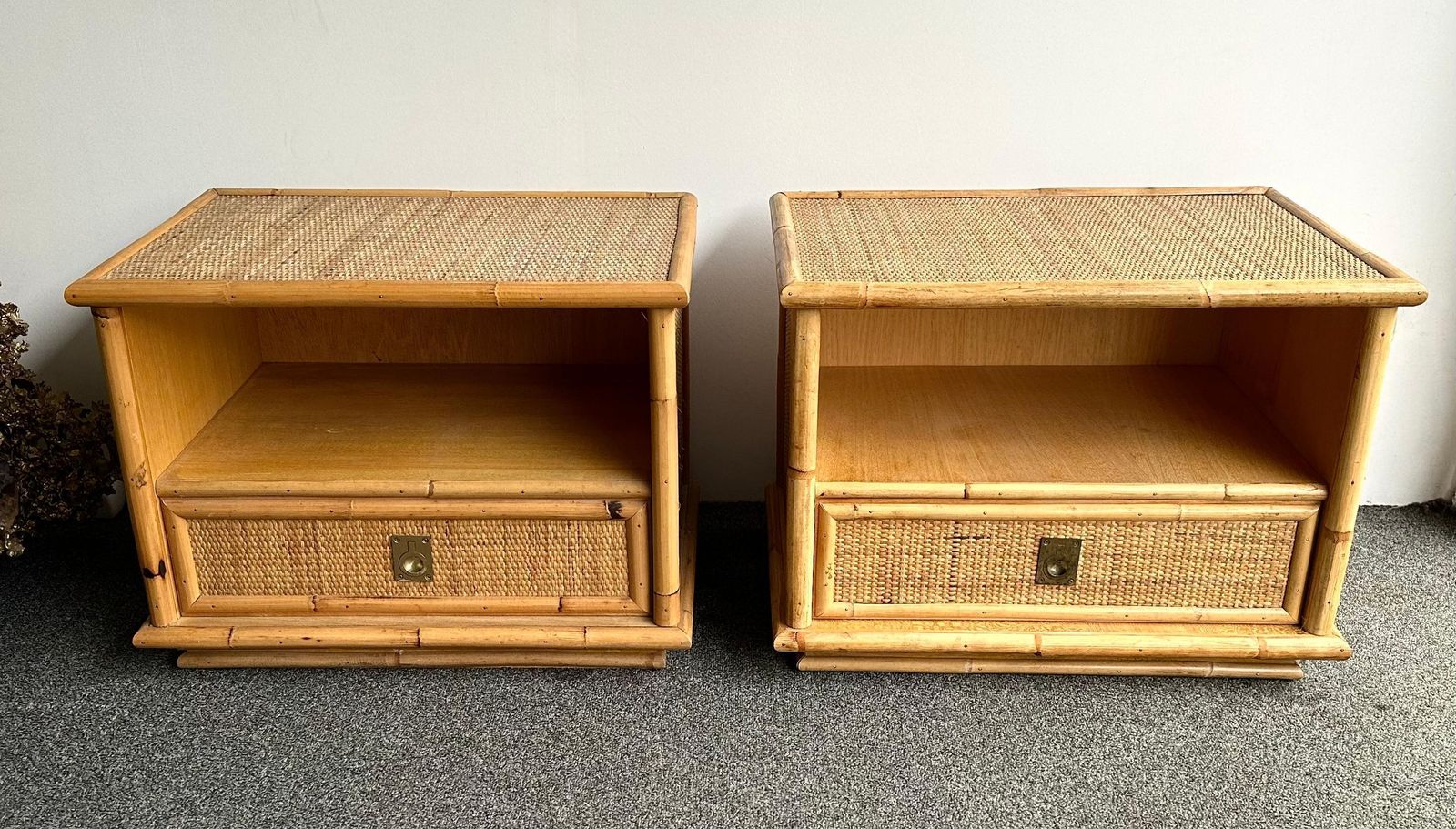 Bamboo Rattan And Brass Bedside Tables By Dal Vera, Italy, 1970s photo buy