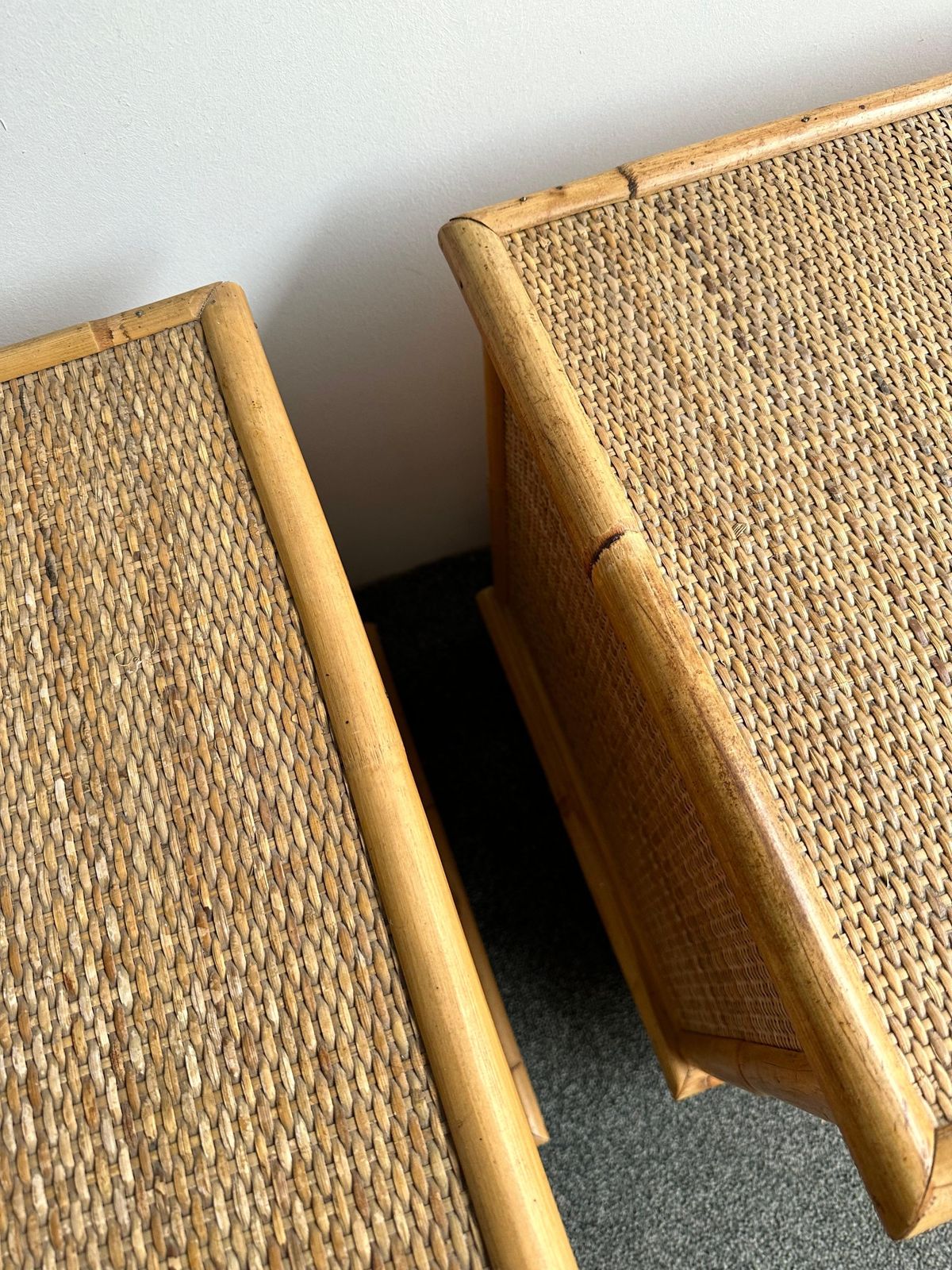 photo for sale Bamboo Rattan And Brass Bedside Tables By Dal Vera, Italy, 1970s