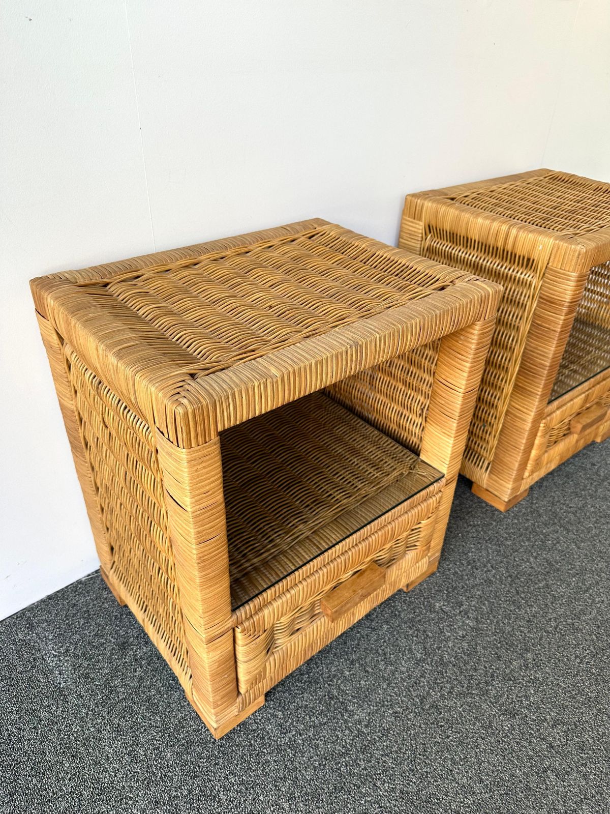 Pair Of Rattan Bedside Tables By Tito Agnoli, Italy, 1970s photo buy