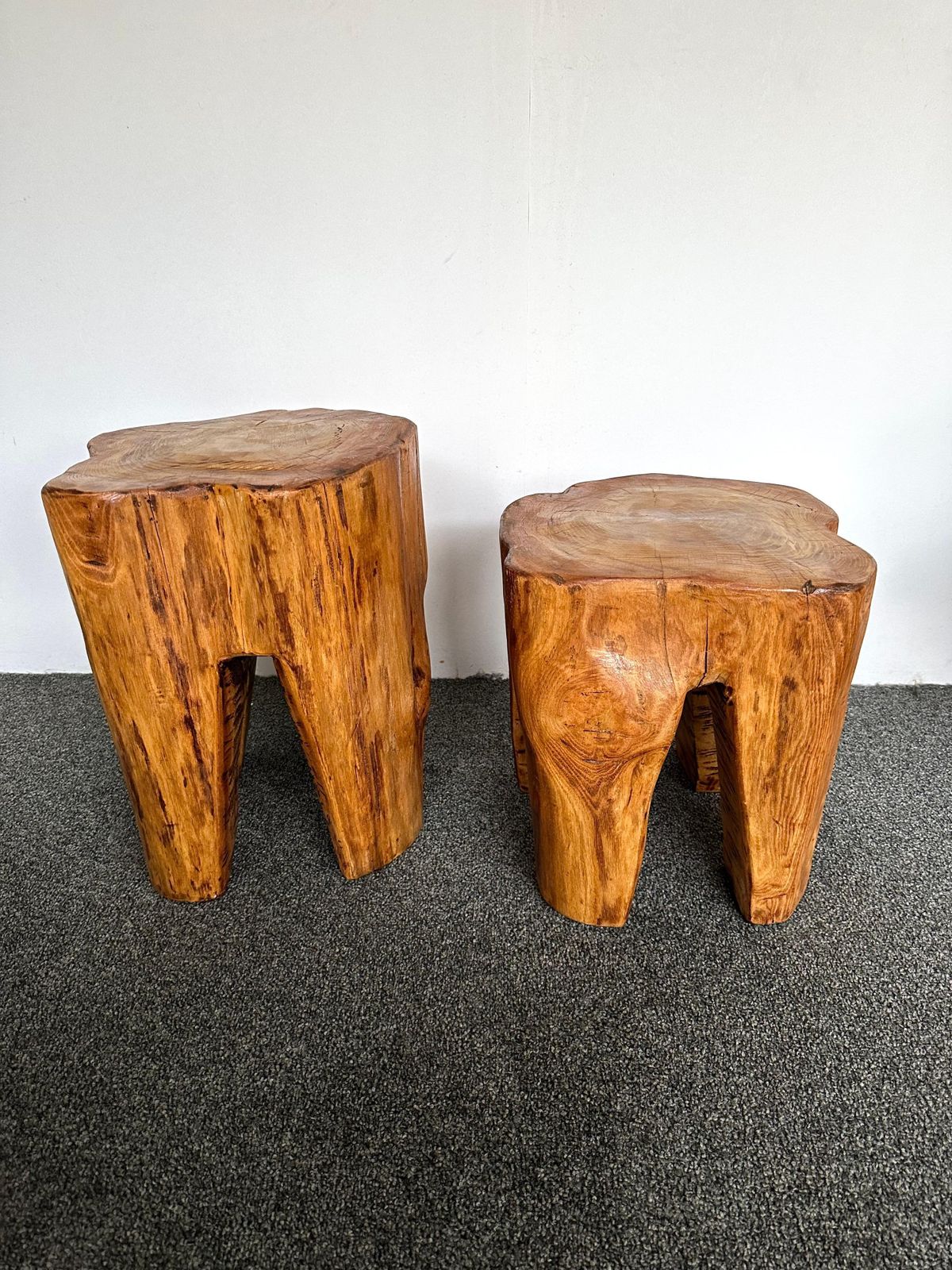 photo for sale Pair Of Massive Walnut Wood Side Tables. France, 1960s