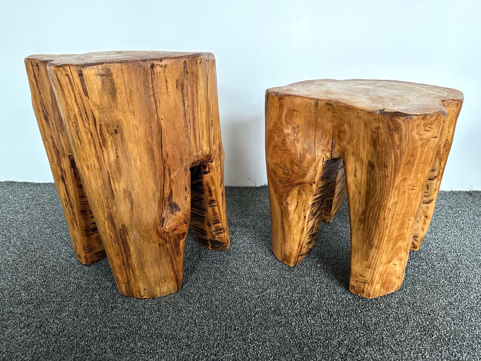 photo vinterior Pair Of Massive Walnut Wood Side Tables. France, 1960s
