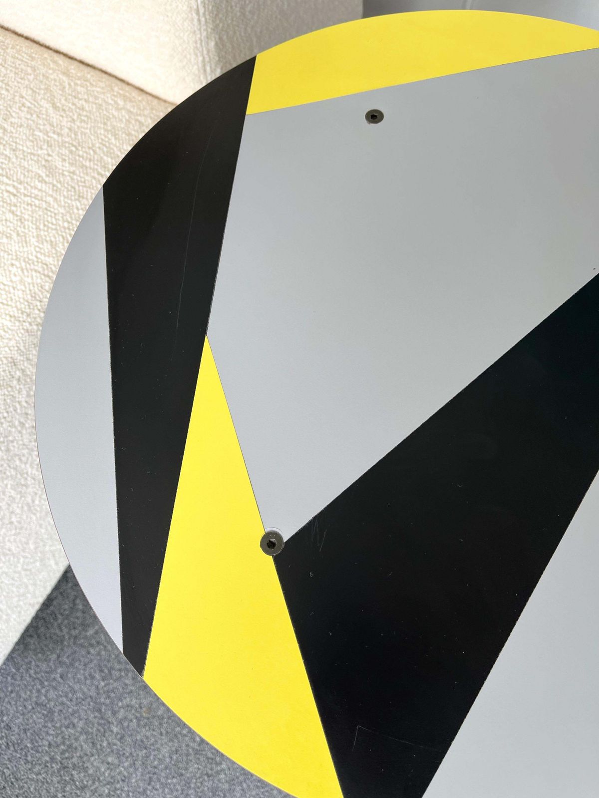 Furniture Pair Of Geometry Formica Marquetry And Metal Side Tables, Italy, 1980s photo
