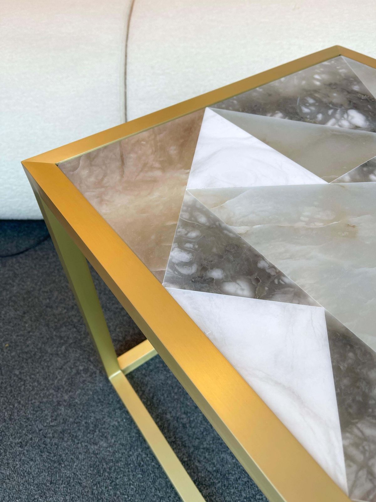 Contemporary Pair Of Brass Cube Tables Alabaster By Antonio Cagianelli, Italy photo for sale