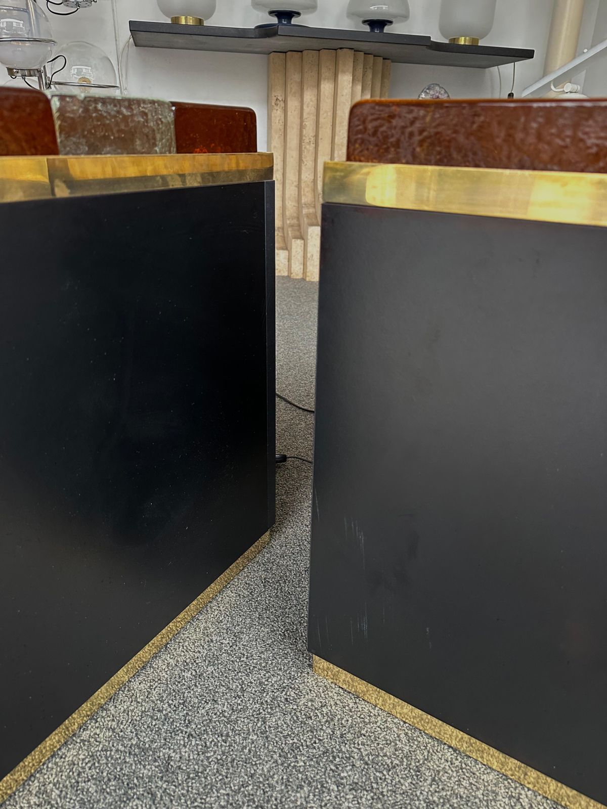 Contemporary Pair Of Lighting Murano Glass Brass Side Tables, Italy photo Furniture