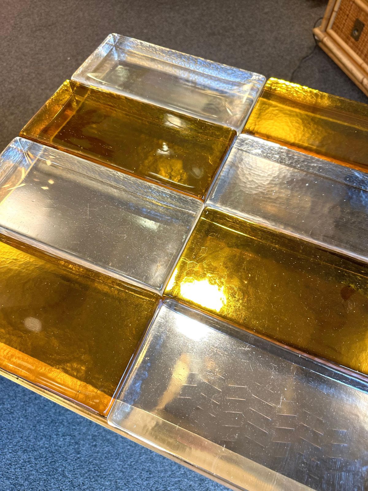 photo buy Contemporary Pair Of Lighting Murano Glass Brass Side Tables, Italy
