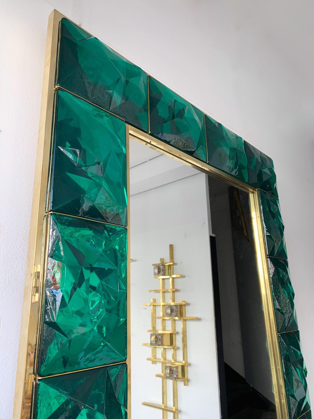 Contemporary Brass Mirror And Console Set Murano Glass, Italy photo vintage