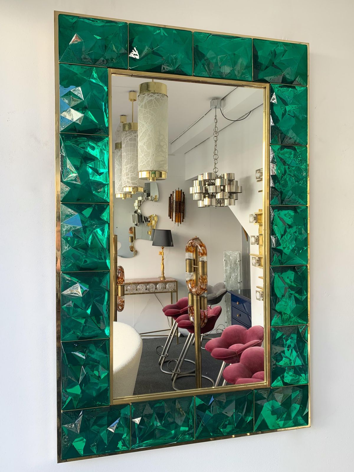 Home Decor Contemporary Brass Mirror And Console Set Murano Glass, Italy photo