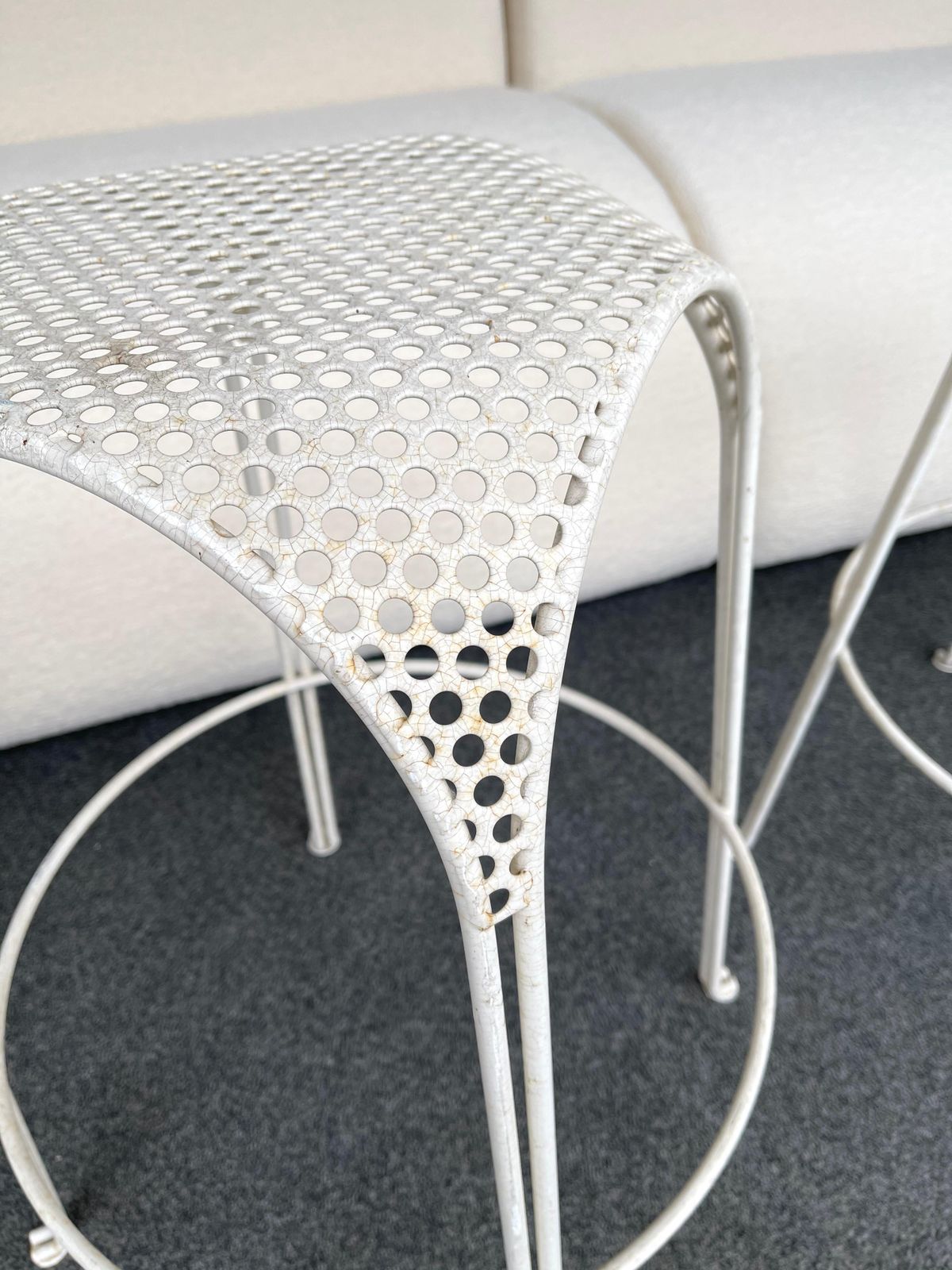 photo for sale Pair Of Bar Stools Metal Perforated By Maurizio Tempestini, Italy, 1950s