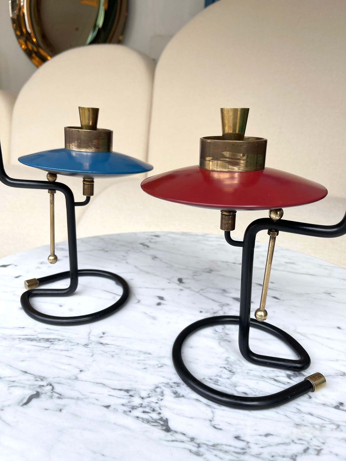 Mid Century Pair Of Candle Holders Lacquered Metal And Brass. Italy, 1950s photo 2566.0