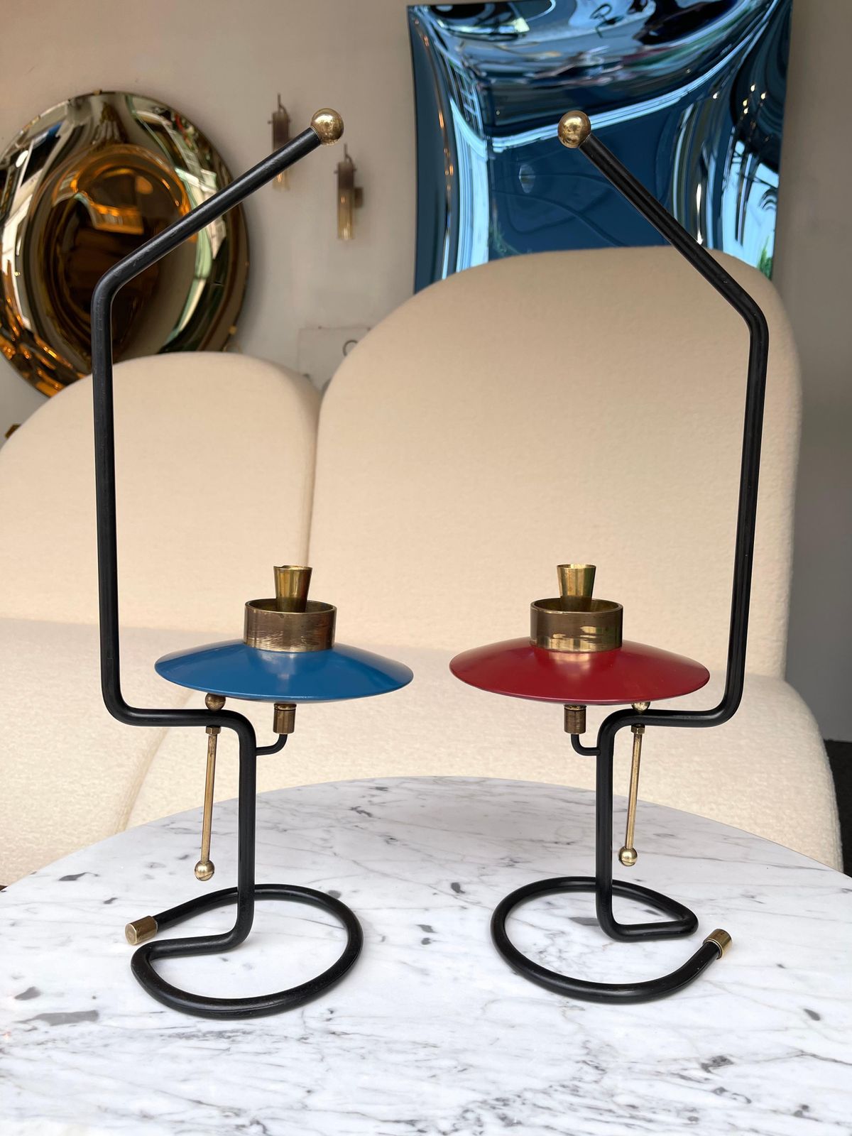 Home Decor Mid Century Pair Of Candle Holders Lacquered Metal And Brass. Italy, 1950s photo