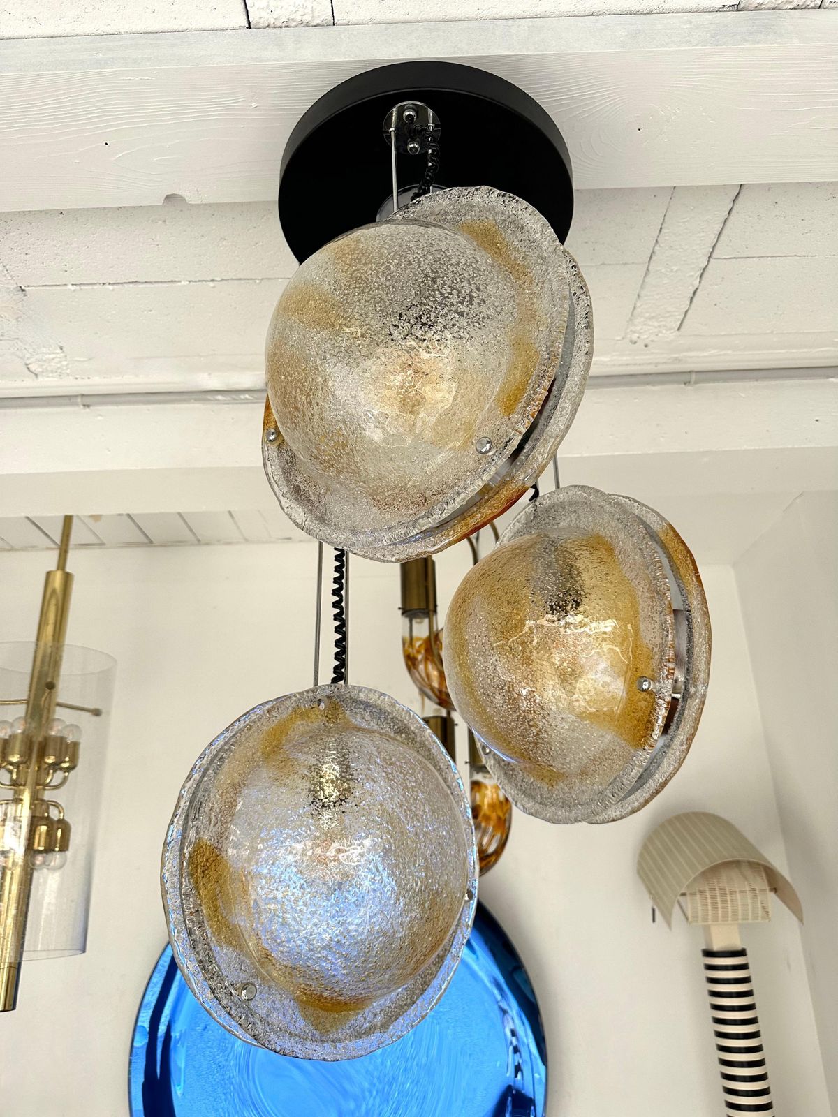Planetarium Chandelier Amber Murano Glass And Metal By Veart, Italy, 1970s photo vintage