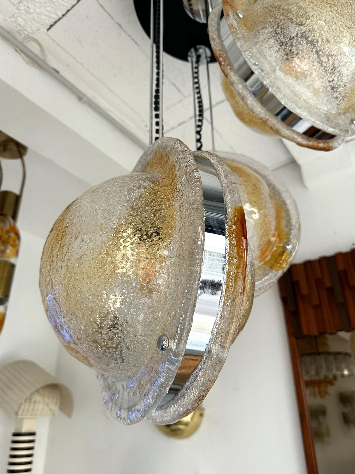 Lighting Planetarium Chandelier Amber Murano Glass And Metal By Veart, Italy, 1970s photo