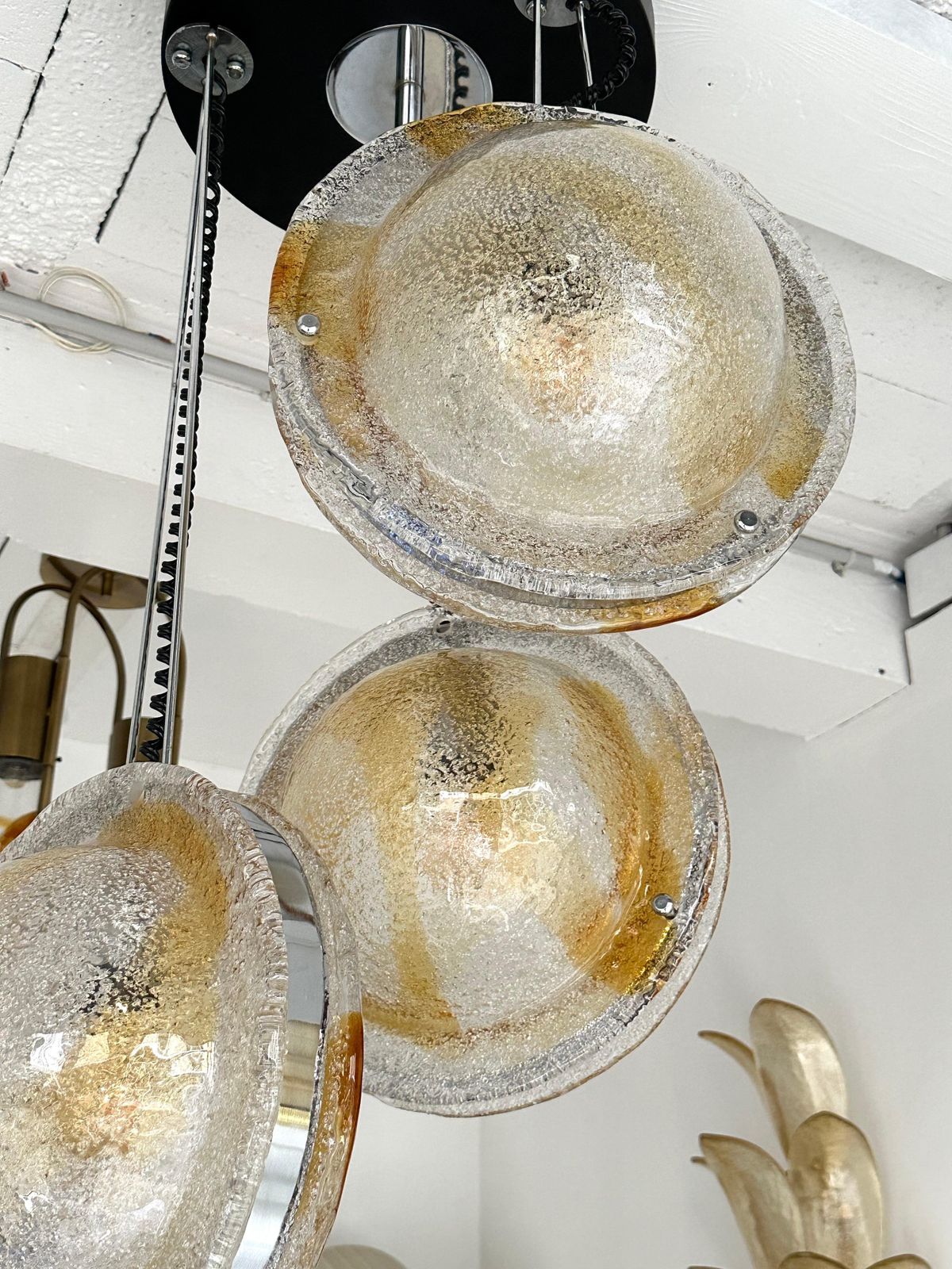 photo vinterior Planetarium Chandelier Amber Murano Glass And Metal By Veart, Italy, 1970s