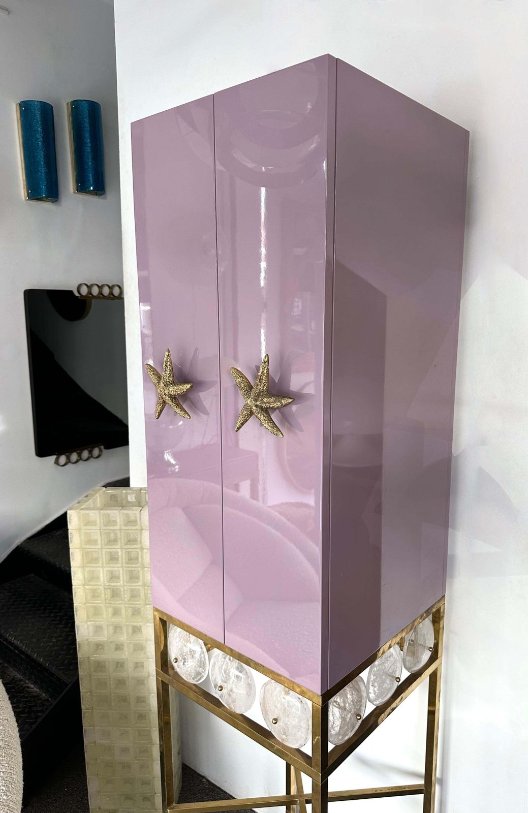 Contemporary Lacquered Brass Starfish And Rock Crystal Cabinet. Italy photo Furniture