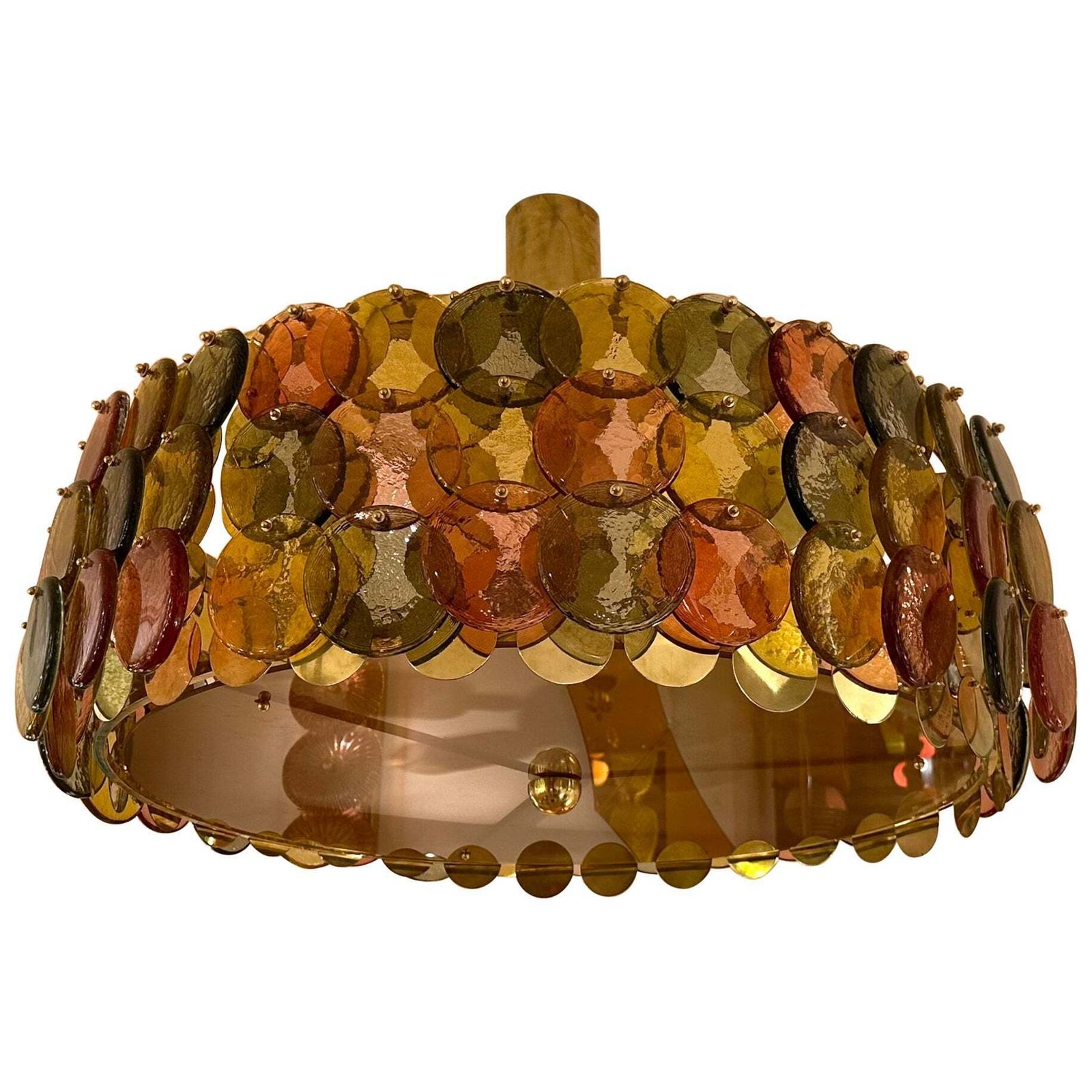 Contemporary Circle Candy Chandelier Brass And Murano Glass , Italy